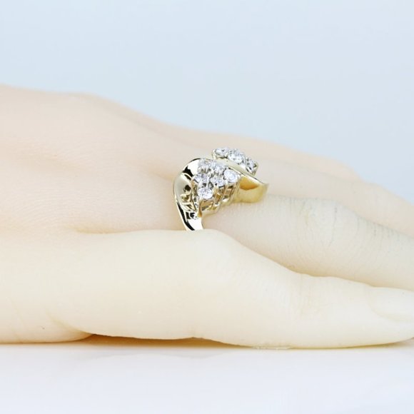 14k Yellow Gold Diamond Triangle Wave Cocktail Ring Band - Picture 6 of 7